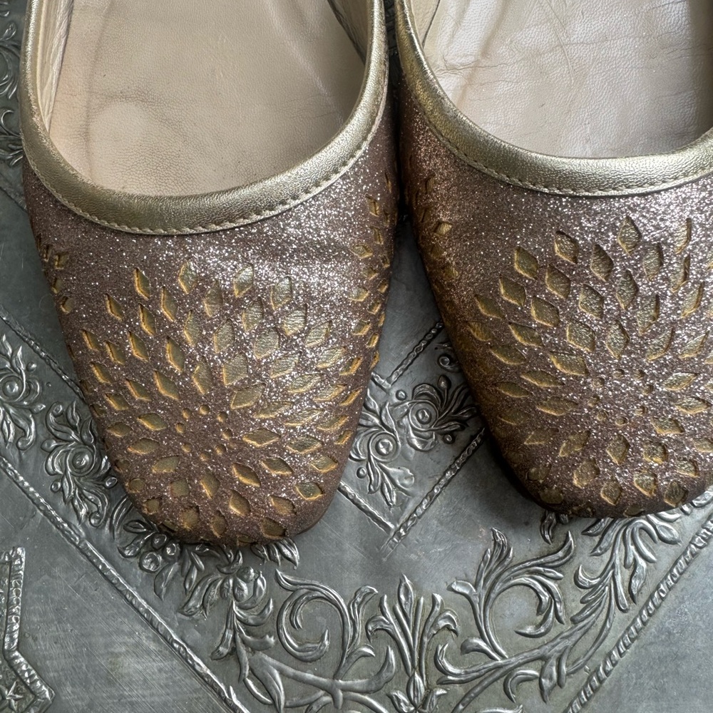 Jimmy Choo Metallic Gold Flats. - Picture 5 of 12